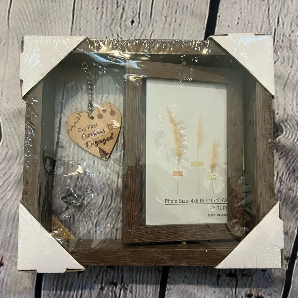 NEW Our First Christmas Engaged Wood Picture Frame, Display Two 6x4 Inch